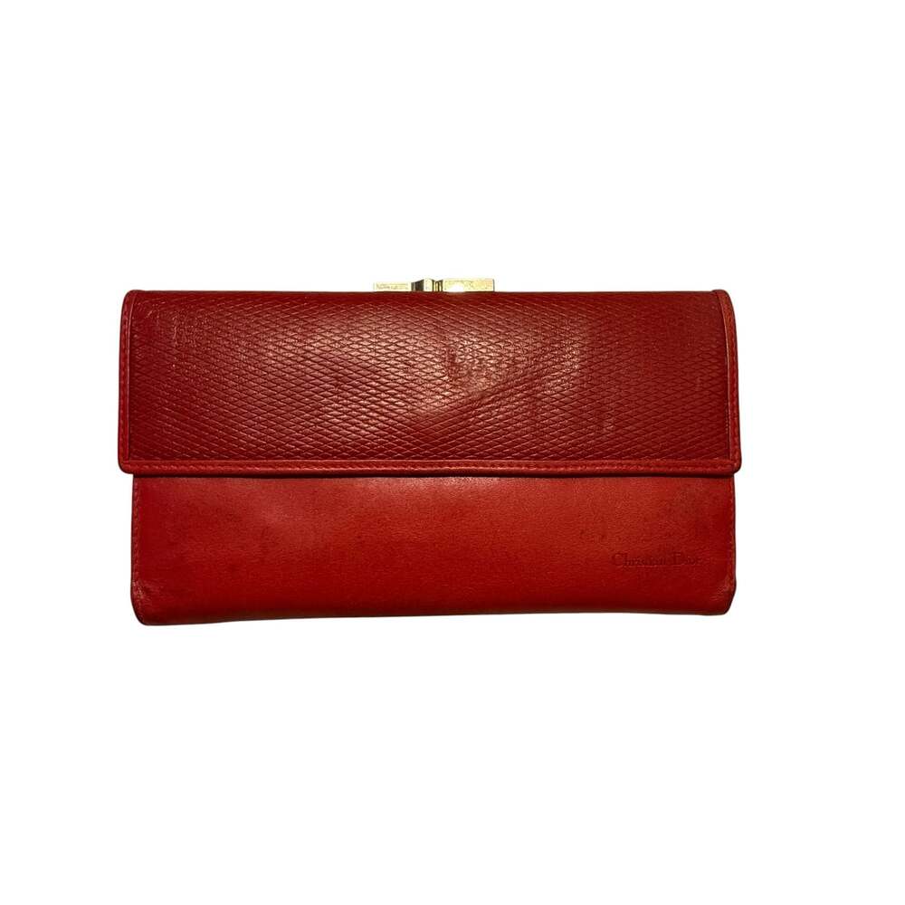 Christian Dior Vintage Red Calfskin Leather Long Tri-fold Wallet